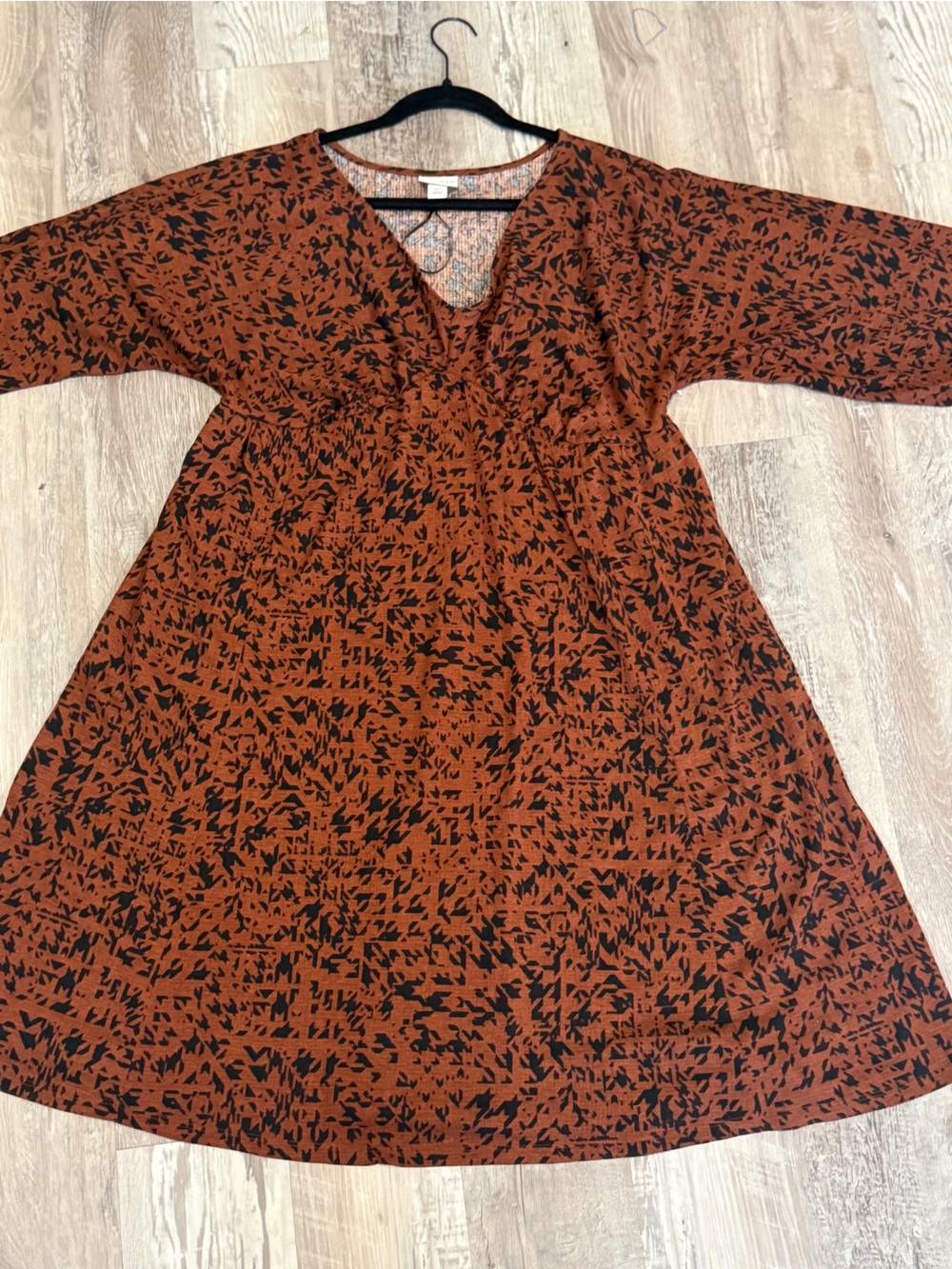 Ava & Viv Brown Black Abstract Print V-Neck Dress 3/4 Sleeve Plus Size XXL 2X